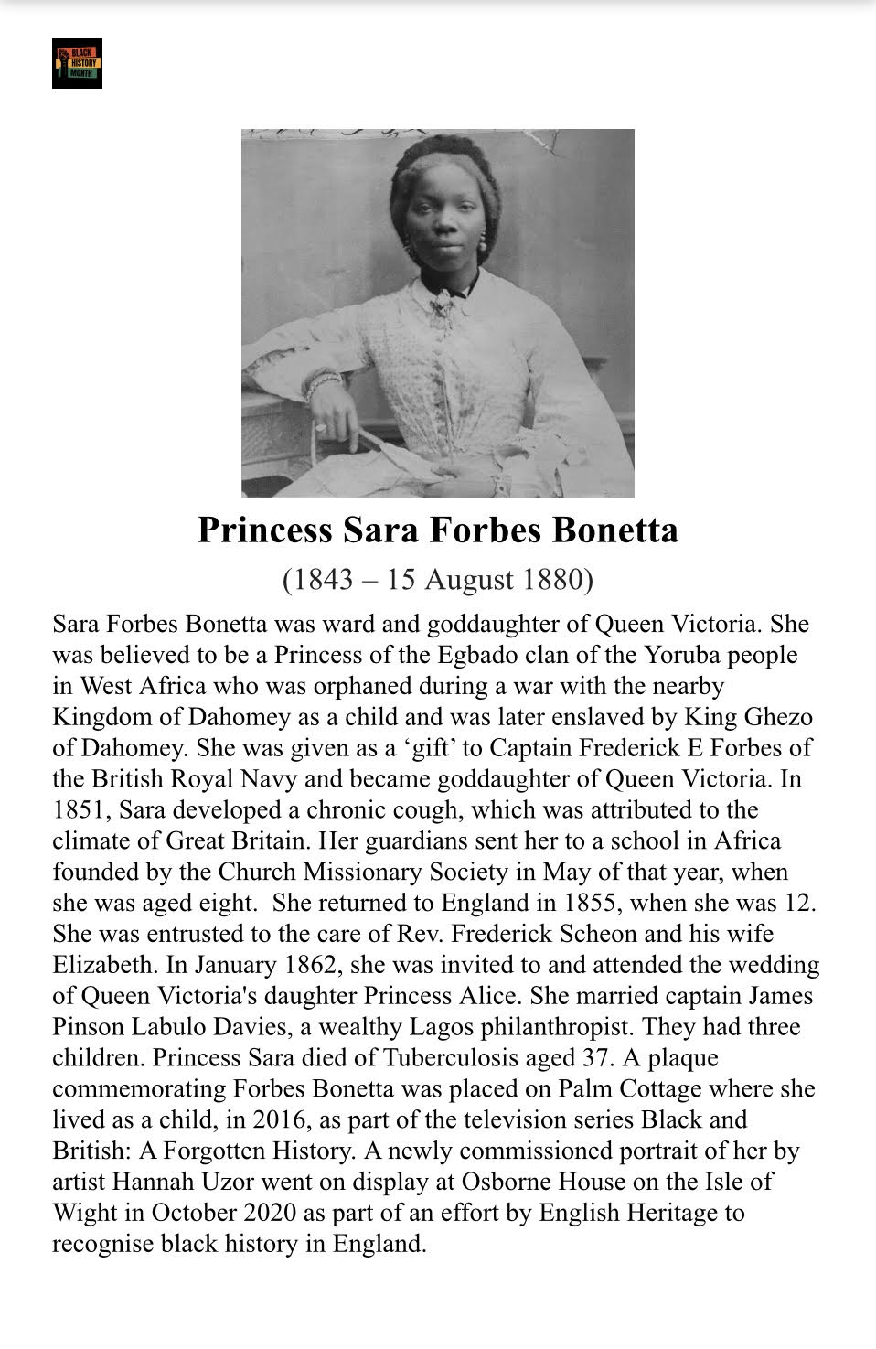 Princess Sarah Forbes Bonetta